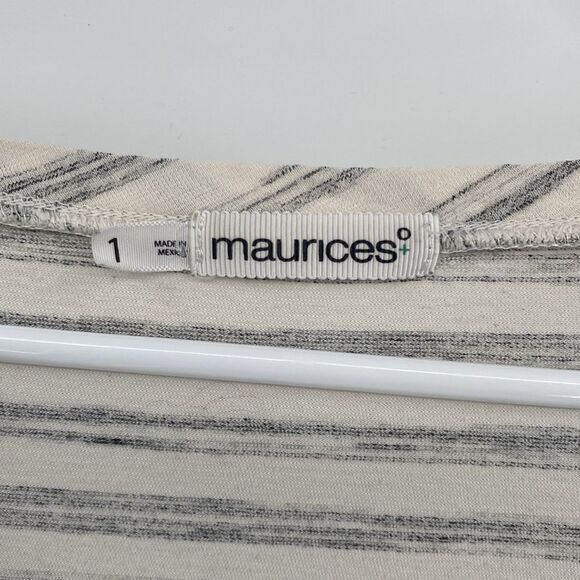 Maurices Striped Be Happy Graphic Tee Short Sleeve Gray Stripe Cream XL - Picture 3 of 6